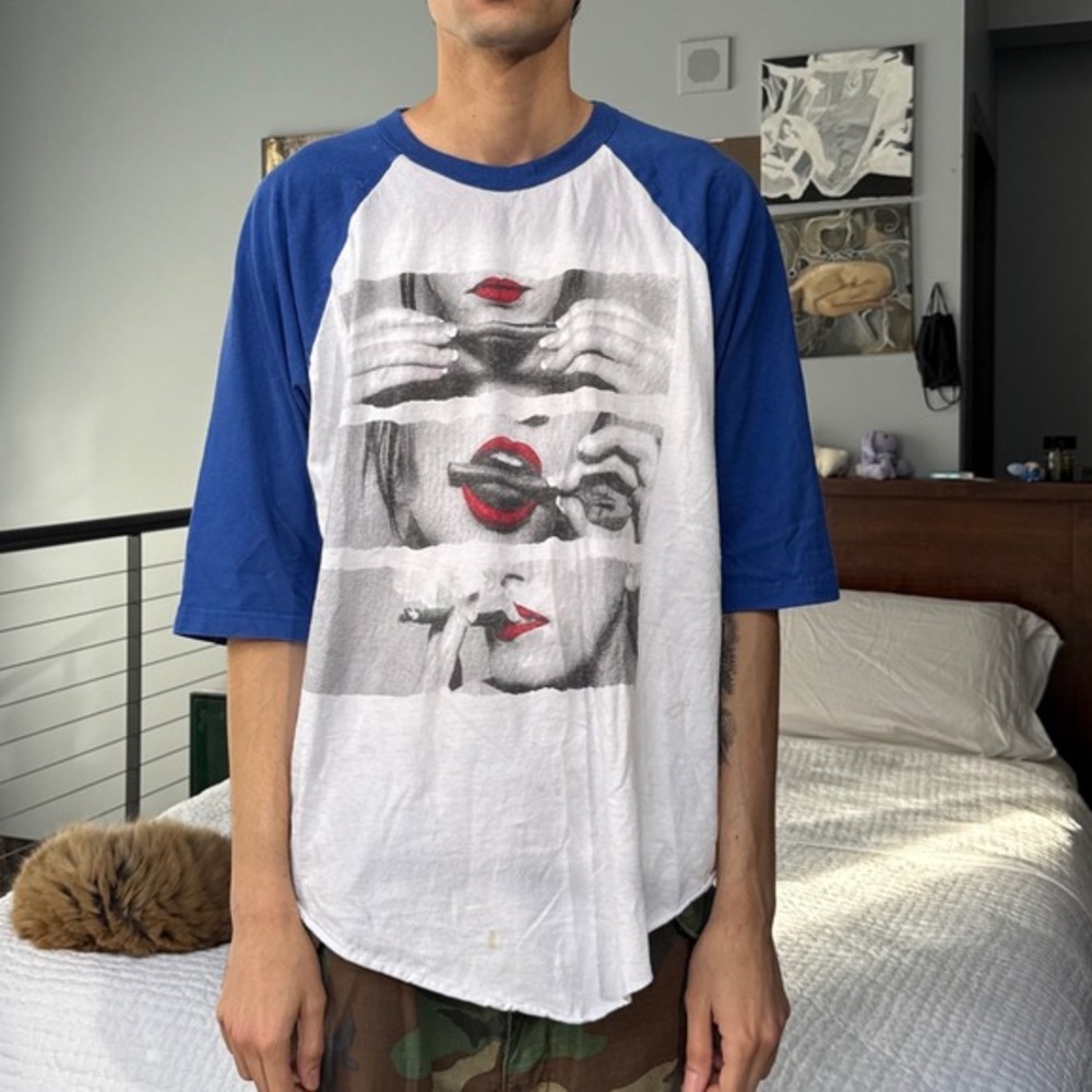PRO 2XL Blue White Baseball Tee‎ Graphic Print T-Shirt Men's